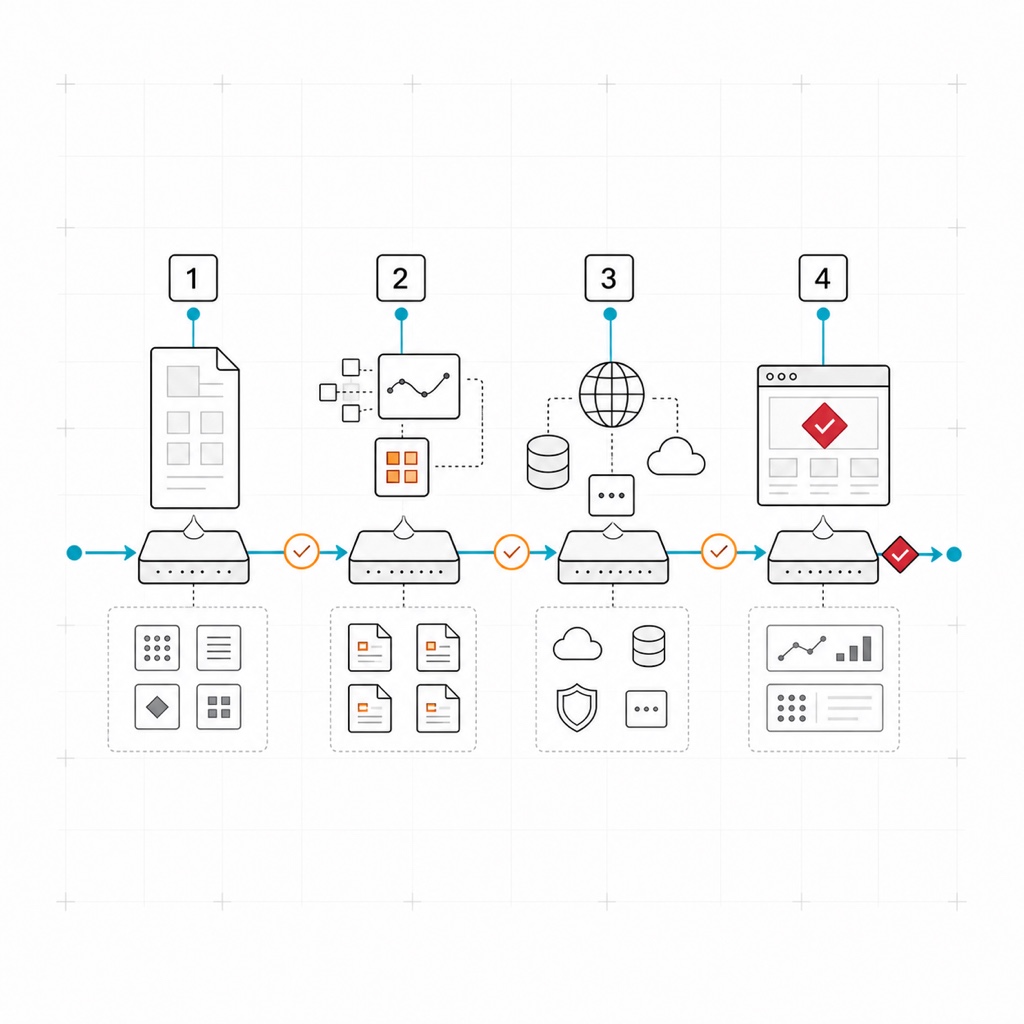 Four-step testing workflow from project setup to execution reports