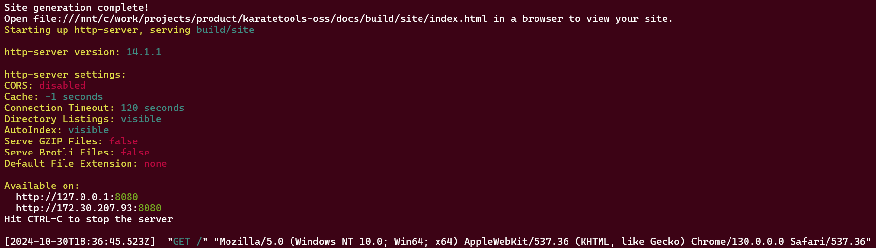karatetools oss antora npm start