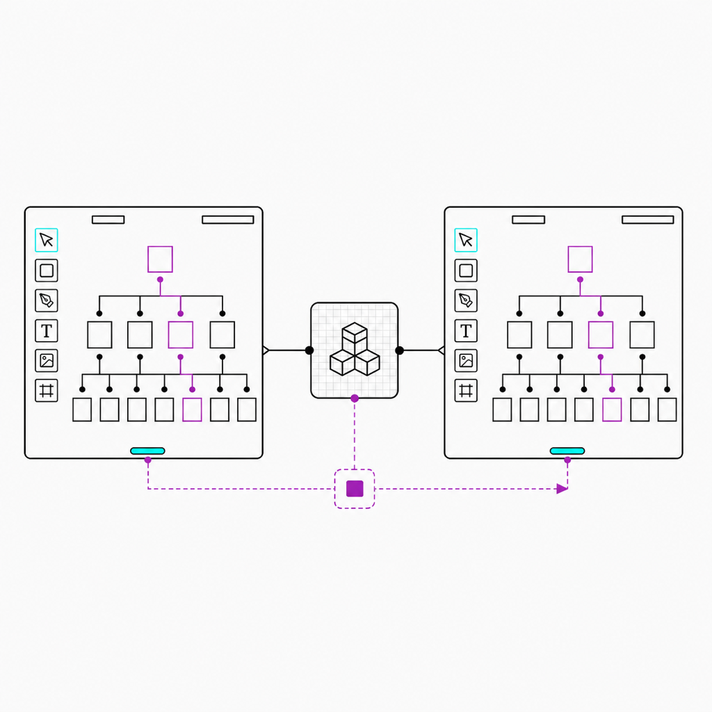 Two clients synchronize the same room state through a central store transport