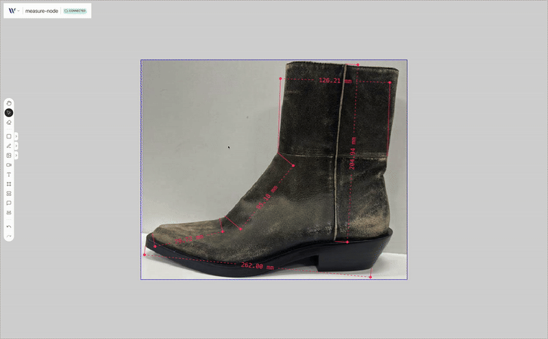Measure Tool action on use on the Weave.js showcase