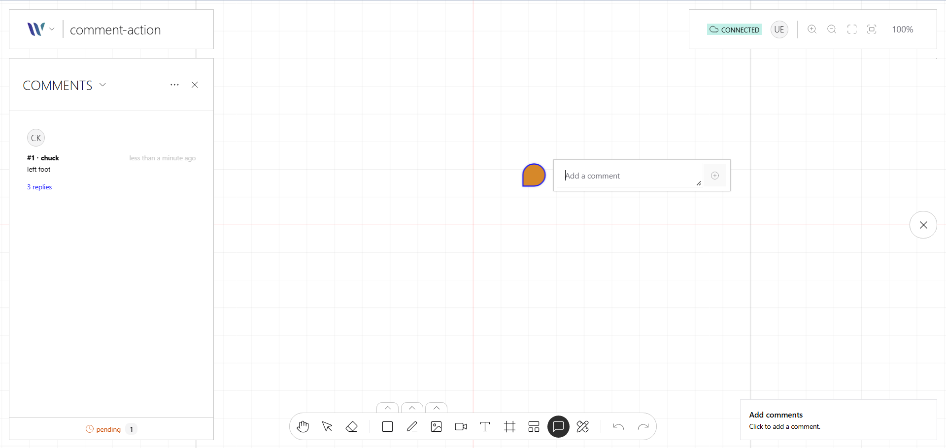 Comment Tool action on the Weave.js showcase