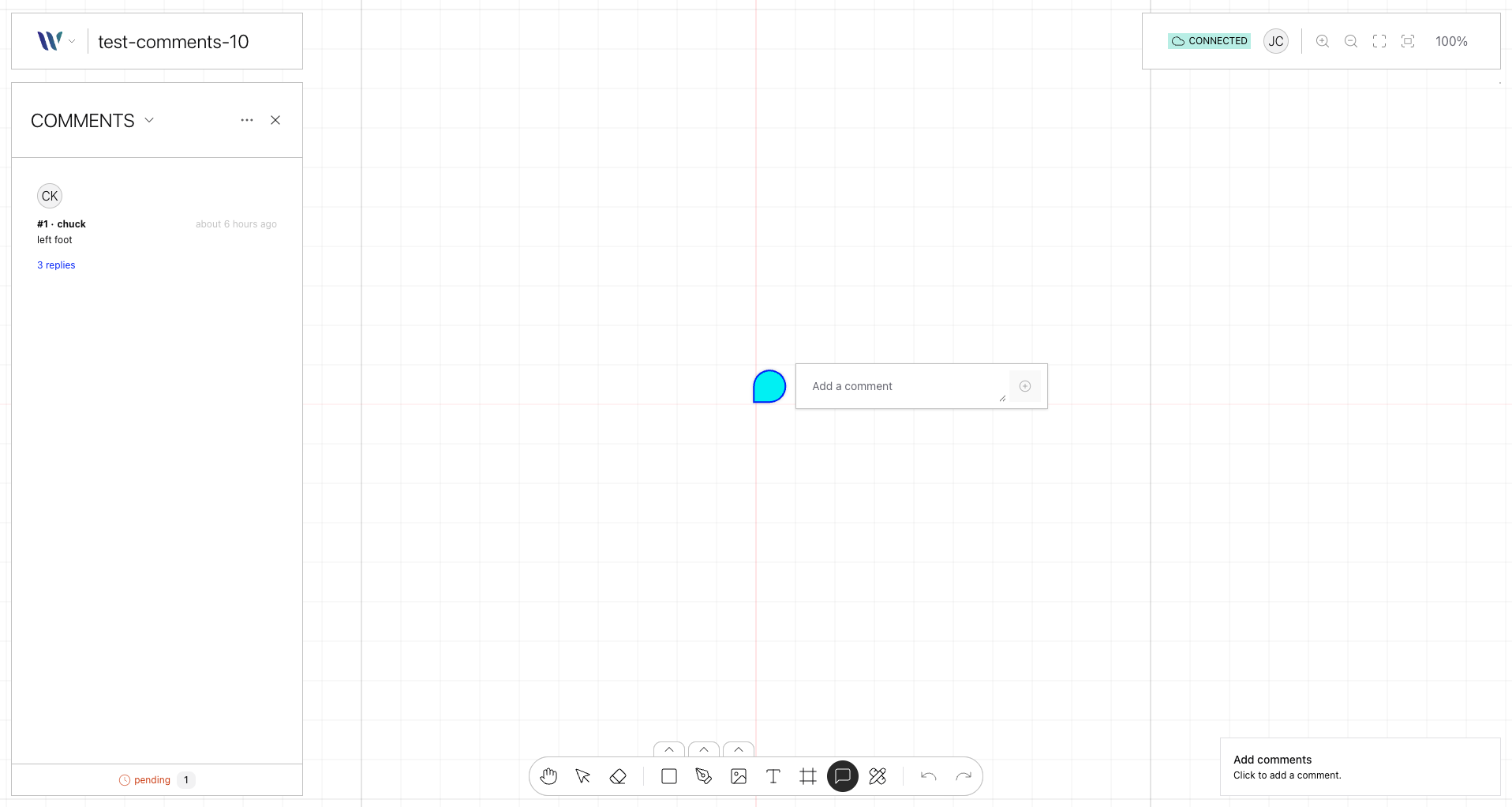 Comment Tool action on the Weave.js showcase