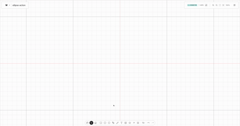 Ellipse Tool action on use on the Weave.js showcase