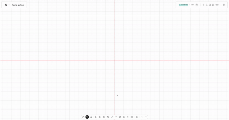 Frame Tool action on use on the Weave.js showcase