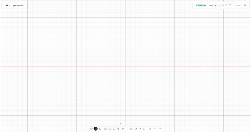 Pen Tool action on use on the Weave.js showcase