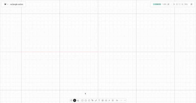 Rectangle Tool action on use on the Weave.js showcase
