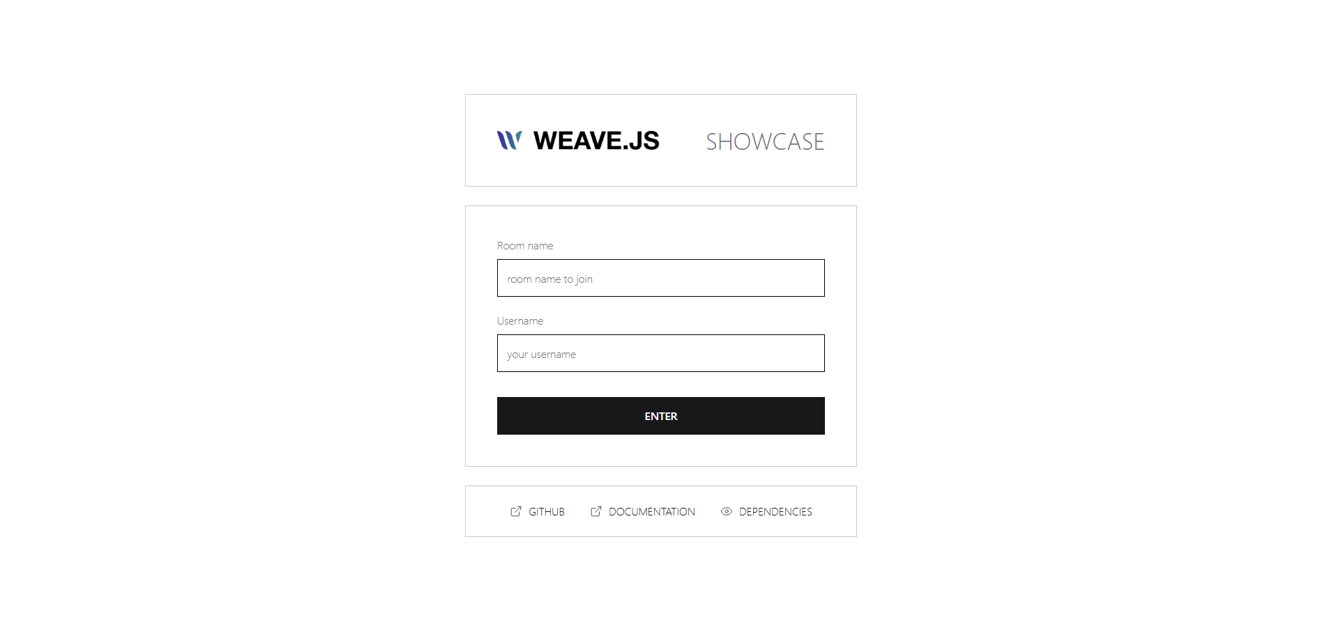 Enter room page of the Weave.js showcase