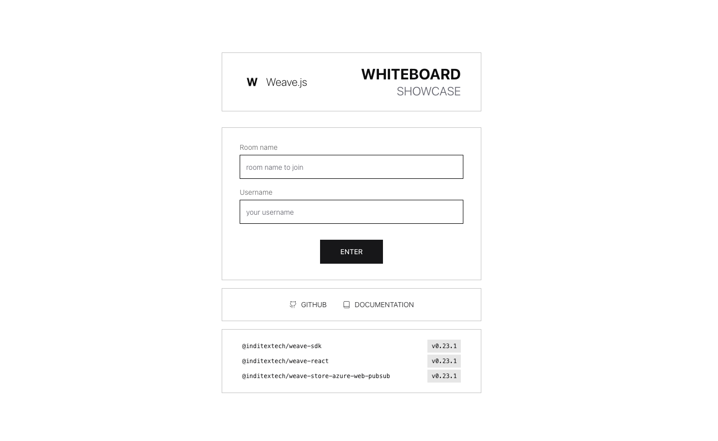 Enter room page of the Weave.js showcase