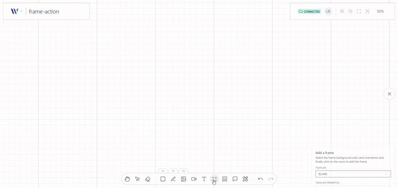 Frame Tool action on use on the Weave.js showcase